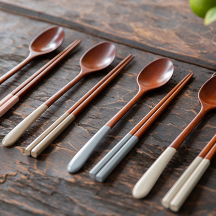 Wood Pastel Spoon&Chopstick Set