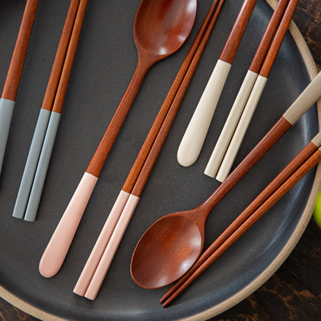 Wood Pastel Spoon&Chopstick Set